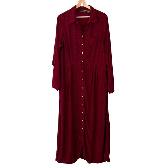 Vintage Eddie Bauer Red Floral Maxi Dress Prairie Button Cottagecore Large Tall - Picture 1 of 7